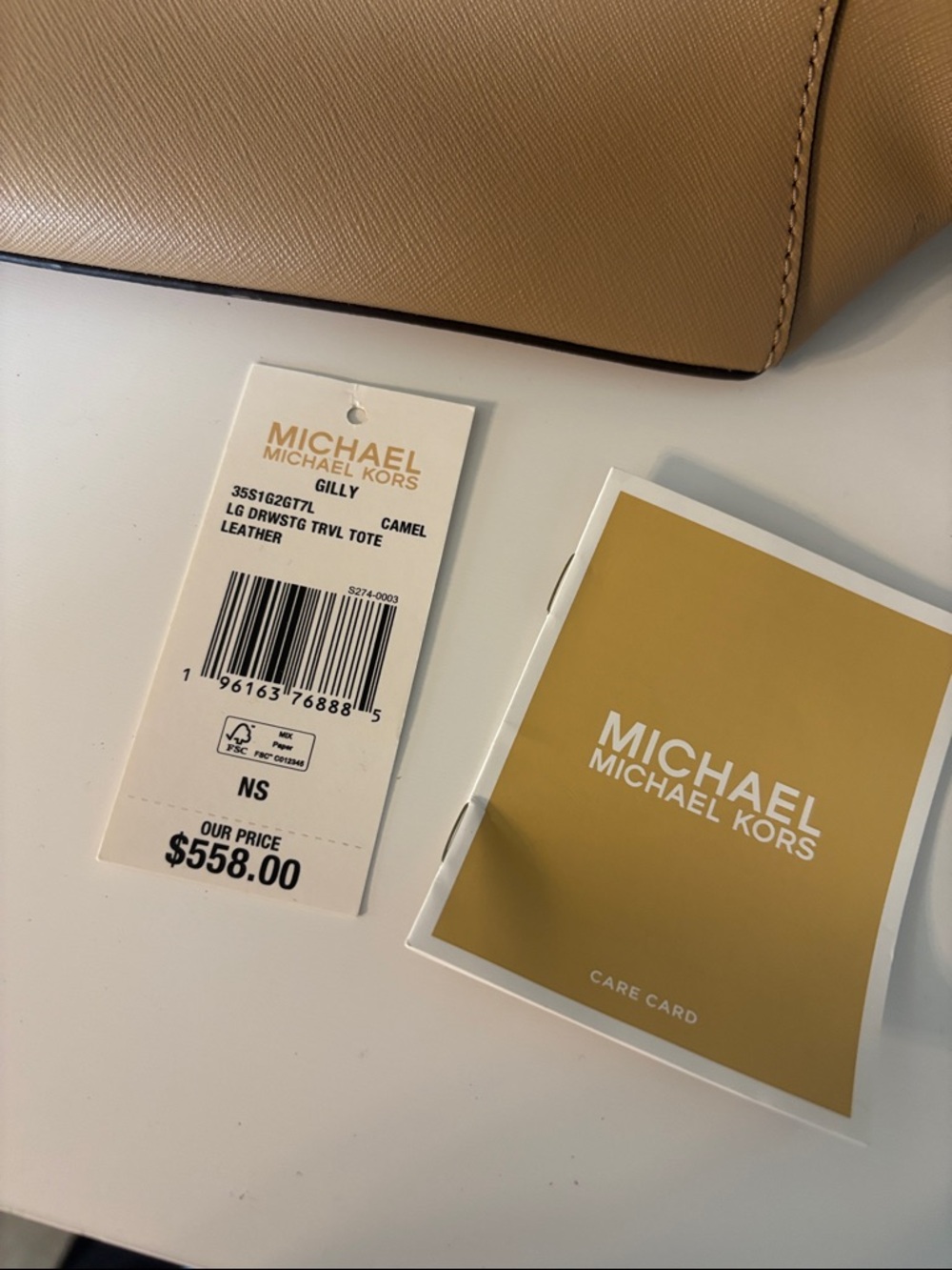 Michael Kors Gilly Camel Leather Tote with Gold MK Charm - Picture 16 of 16